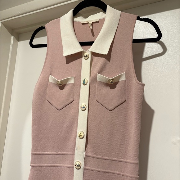 Maje Revisit Contrast Trim Woven Mini Dress Vacation 60s Retro Designer Trendy - Picture 5 of 16